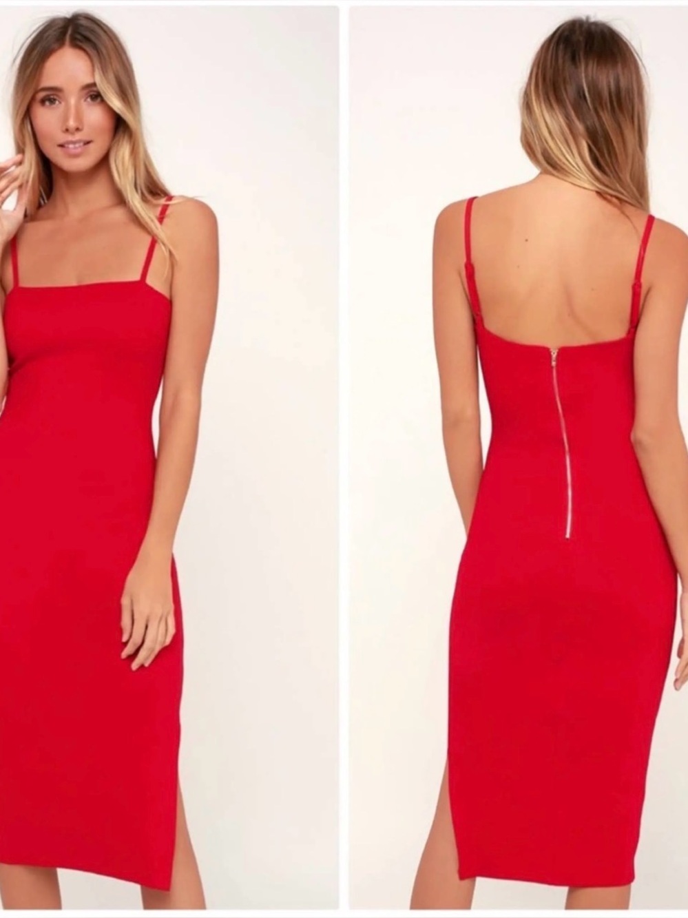 Lulu's Red Spaghetti-Strap Midi Sheath Dress